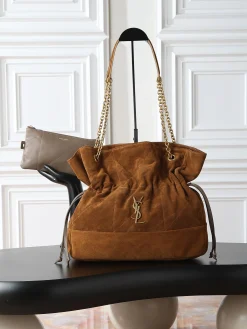 SAINT LAURENT Bucket Bags Suede Leather (Brown-Gold) 35X35X10CM F10202608080891