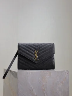 SAINT LAURENT Clutches Bags Caviar Leather (Black-Gold) 21X6X3CM D30202608081269