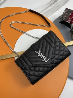 SAINT LAURENT Clutches Bags Caviar Leather (Black-Silver) 21X13X6CM D70202608082312
