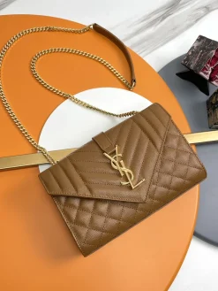 SAINT LAURENT Clutches Bags Caviar Leather (Brown-Gold) 21X13X6CM D70202608082308