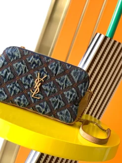 SAINT LAURENT Clutches Bags Denim Suede (Blue-Gold) 19X11X5CM D20202608080387
