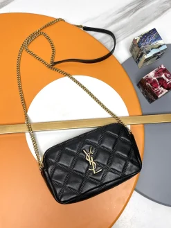 SAINT LAURENT Clutches Bags Lamb Leather (Black-Gold) 19X11X5CM D10202608082017