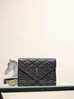 SAINT LAURENT Clutches Bags Lamb Leather (Black-Gold) 20X13X5CM D00202608081445