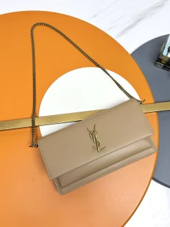 SAINT LAURENT Clutches Bags Leather (Beige-Gold) 22X12X2CM E30202608082426