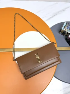 SAINT LAURENT Clutches Bags Leather (Brown-Gold) 22X12X2CM E30202608082423