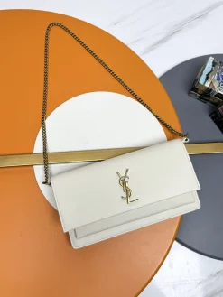 SAINT LAURENT Clutches Bags Leather (White-Gold) 22X12X2CM E30202608082424