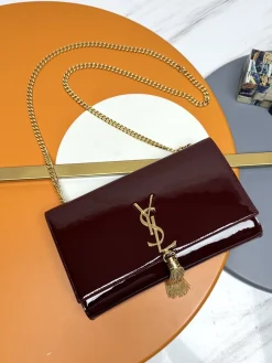 SAINT LAURENT Clutches Bags Patent Leather (Burgundy-Gold) 24X14X5 CM D50202608082247