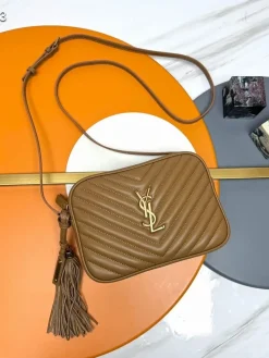 SAINT LAURENT Crossbody Bags Calfskin Leather (Brown-Gold) 23X16X6CM D00202608082134