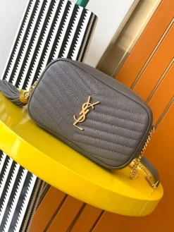 SAINT LAURENT Crossbody Bags Jacquard Calfskin (Gray-Gold) 19X11X5CM D50202608080315