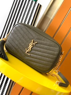 SAINT LAURENT Crossbody Bags Jacquard Calfskin (Green-Gold) 19X11X5CM D50202608080317
