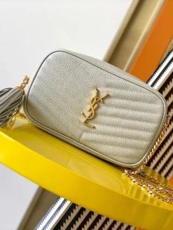 SAINT LAURENT Crossbody Bags Jacquard Calfskin (Grey-Gold) 19X11X5CM D50202608080318