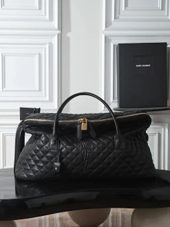 SAINT LAURENT Duffles Bags Calfskin Leather (Black-Gold) 56X50X19CM I20202608080857