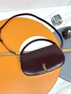 SAINT LAURENT Shoulder Bags Box Calf Leather (Burgundy-Gold) 24X15X5CM E80202608082287
