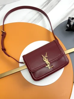 SAINT LAURENT Shoulder Bags Box Calfskin (Burgundy-Gold) 19X13X5CM E30202608082550