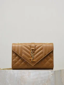 SAINT LAURENT Shoulder Bags (Brown-Gold) 21X13X6CM E00202608081451