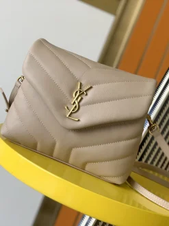 SAINT LAURENT Shoulder Bags Calf Leather (Beige-Gold) 20X14X7CM D30202608080446