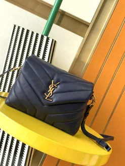SAINT LAURENT Shoulder Bags Calf Leather (Blue-Gold) 20X14X7CM D30202608080452