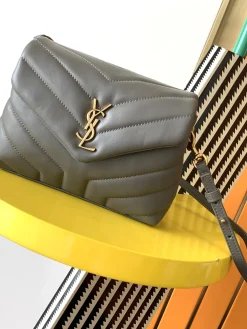 SAINT LAURENT Shoulder Bags Calf Leather (Gray-Gold) 20X14X7CM D30202608080448