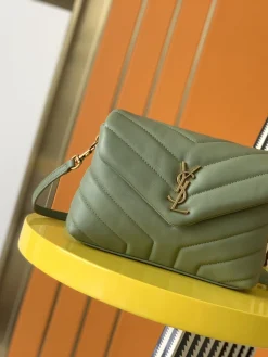 SAINT LAURENT Shoulder Bags Calf Leather (Green-Gold) 20X14X7CM D30202608080447