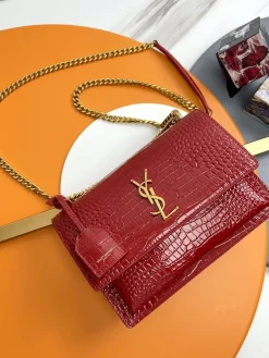 SAINT LAURENT Shoulder Bags Calf Leather (Red-Gold) 22X8X16 E30202608082458