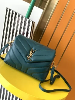 SAINT LAURENT Shoulder Bags Calf Leather (Teal-Gold) 20X14X7CM D30202608080451