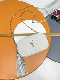 SAINT LAURENT Shoulder Bags Calf Leather (White-Gold) 18X10X5CM D10202608082330