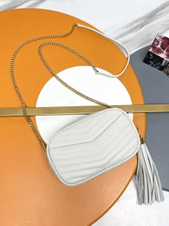 Alternative view of SAINT LAURENT Shoulder Bags Calf Leather (White-Gold) 18X10X5CM D10202608082330