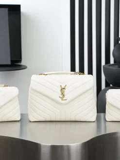 SAINT LAURENT Shoulder Bags Calf Leather (White-Gold) 20X14X7CM D00202608080878
