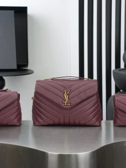 SAINT LAURENT Shoulder Bags Calfskin (Burgundy-Gold) 20X14X7CM D00202608080875