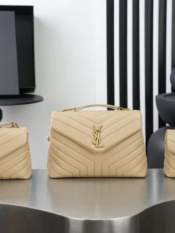 SAINT LAURENT Shoulder Bags Calfskin Leather (Beige-Gold) 20X14X7 D00202608080869