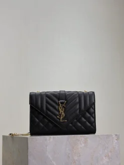 SAINT LAURENT Shoulder Bags Calfskin Leather (Black-Gold) 21X13X6CM E00202608081447