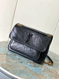 SAINT LAURENT Shoulder Bags Calfskin Leather (Black-Gold) 28X20X9CM E70202608082177