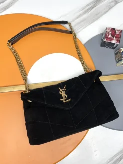 SAINT LAURENT Shoulder Bags Calfskin Leather (Black-Gold) 29X17X11CM E30202608082110
