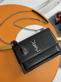 SAINT LAURENT Shoulder Bags Calfskin Leather (Black-Silver) 22X8X16 E30202608082447
