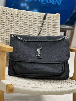 SAINT LAURENT Shoulder Bags Calfskin Leather (Black-Silver) 47X33X16CM I00202608082199