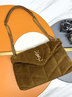 SAINT LAURENT Shoulder Bags Calfskin Leather (Brown-Gold) 29X17X11CM E30202608082489