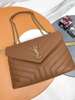 SAINT LAURENT Shoulder Bags Calfskin Leather (Brown-Gold) 31X22X10CM E50202608082146