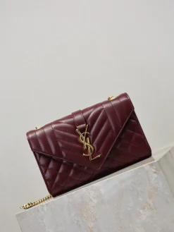 Alternative view of SAINT LAURENT Shoulder Bags Calfskin Leather (Burgundy-Gold) 21X13X6CM E00202608081455