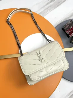 SAINT LAURENT Shoulder Bags Calfskin Leather (Cream-Silver) 22X16X7CM D30202608082534