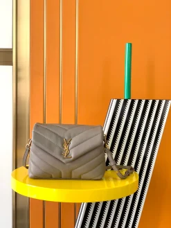 SAINT LAURENT Shoulder Bags Calfskin Leather (Gray-Gold) 20X14X7CM D30202608080453