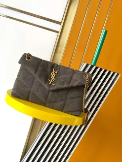 SAINT LAURENT Shoulder Bags Calfskin Leather (Gray-Gold) 29X17X11CM F00202608080474