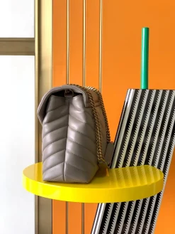 Alternative view of SAINT LAURENT Shoulder Bags Calfskin Leather (Gray-Gold) 31X22X10CM F50202608080330
