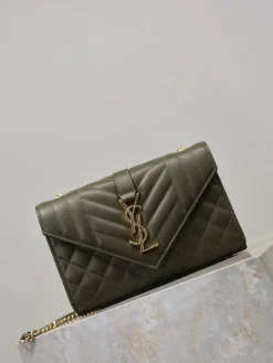 Alternative view of SAINT LAURENT Shoulder Bags Calfskin Leather (Green-Gold) 21X13X6CM E00202608081453
