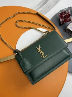 SAINT LAURENT Shoulder Bags Calfskin Leather (Green-Gold) 22X8X16 E30202608082451