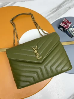 SAINT LAURENT Shoulder Bags Calfskin Leather (Green-Gold) 31X22X10CM F00202608081998