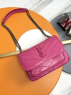 SAINT LAURENT Shoulder Bags Calfskin Leather (Pink-Silver) 22X16X7CM D30202608082137