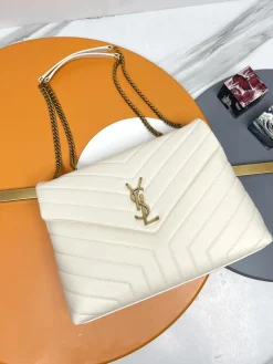 SAINT LAURENT Shoulder Bags Calfskin Leather (White-Gold) 31X22X10CM E50202608082145