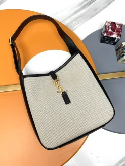 SAINT LAURENT Shoulder Bags Canvas Leather (Black-Gold-White) 23X22X8CM E30202608082348