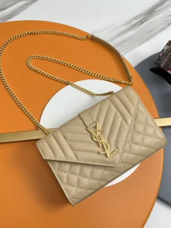 SAINT LAURENT Shoulder Bags Caviar Leather (Beige-Gold) 21X13X6CM D70202608082310