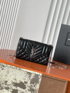 SAINT LAURENT Shoulder Bags Caviar Leather (Black-Silver) 21X13X6CM D60202608080246